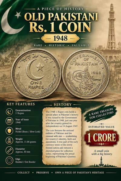 Old Pakistani Rs. 1 Coin for Sale – Collectible Coin