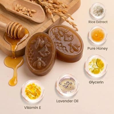 rice+ honey+ glycerin+ vitamin E soap  for whitening and smoother skin