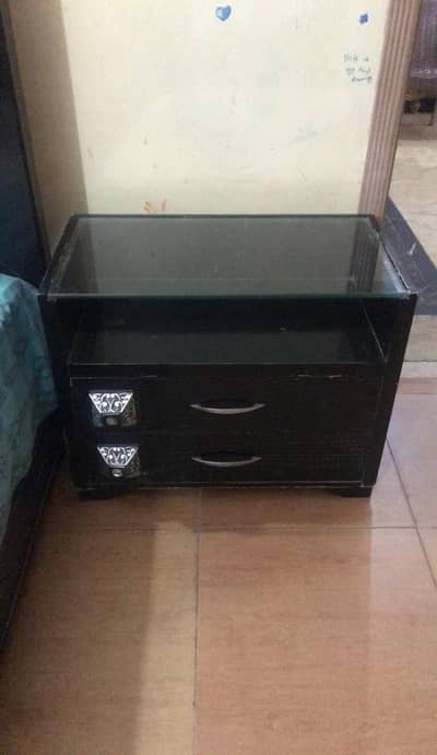 Pure Wooden King Size Black & Silver Bed Set with Side Tables