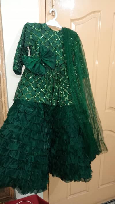 Green Party Wear Frock with Dupatta one time used