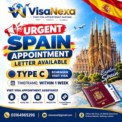 Spain visit Visa apoointment letter available. . . . BLS Spain