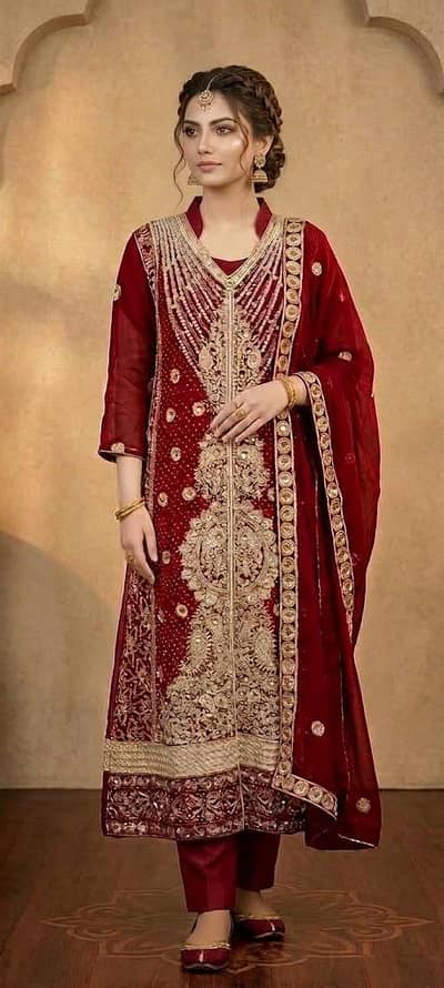 Bridal/Party Wear Pure mehroon Dress with Silk Shalwar