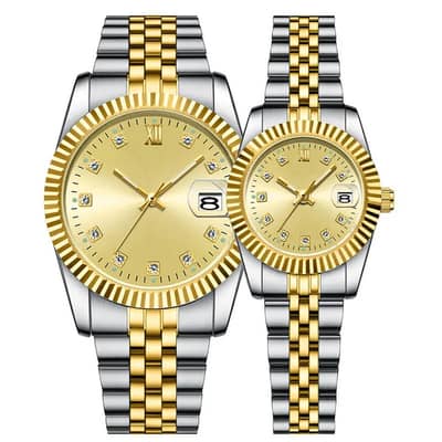 High Quality Luxury Couple Watches Set Golden And Silver