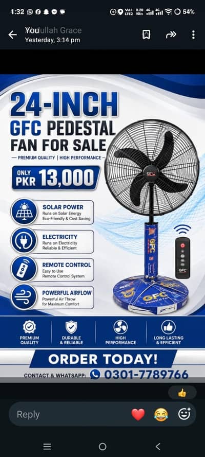 ac DC solar pedistal fan for sale new in bwp city