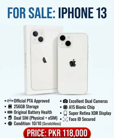 iPhone 13 256GB White | PTA Approved | Original Battery Health | 10/10