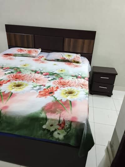 Wooden King Bed with Mattress and 2 side tables