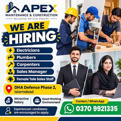 Electrician, Plumber, Carpenter, Sales Manager & Female Tele Sales