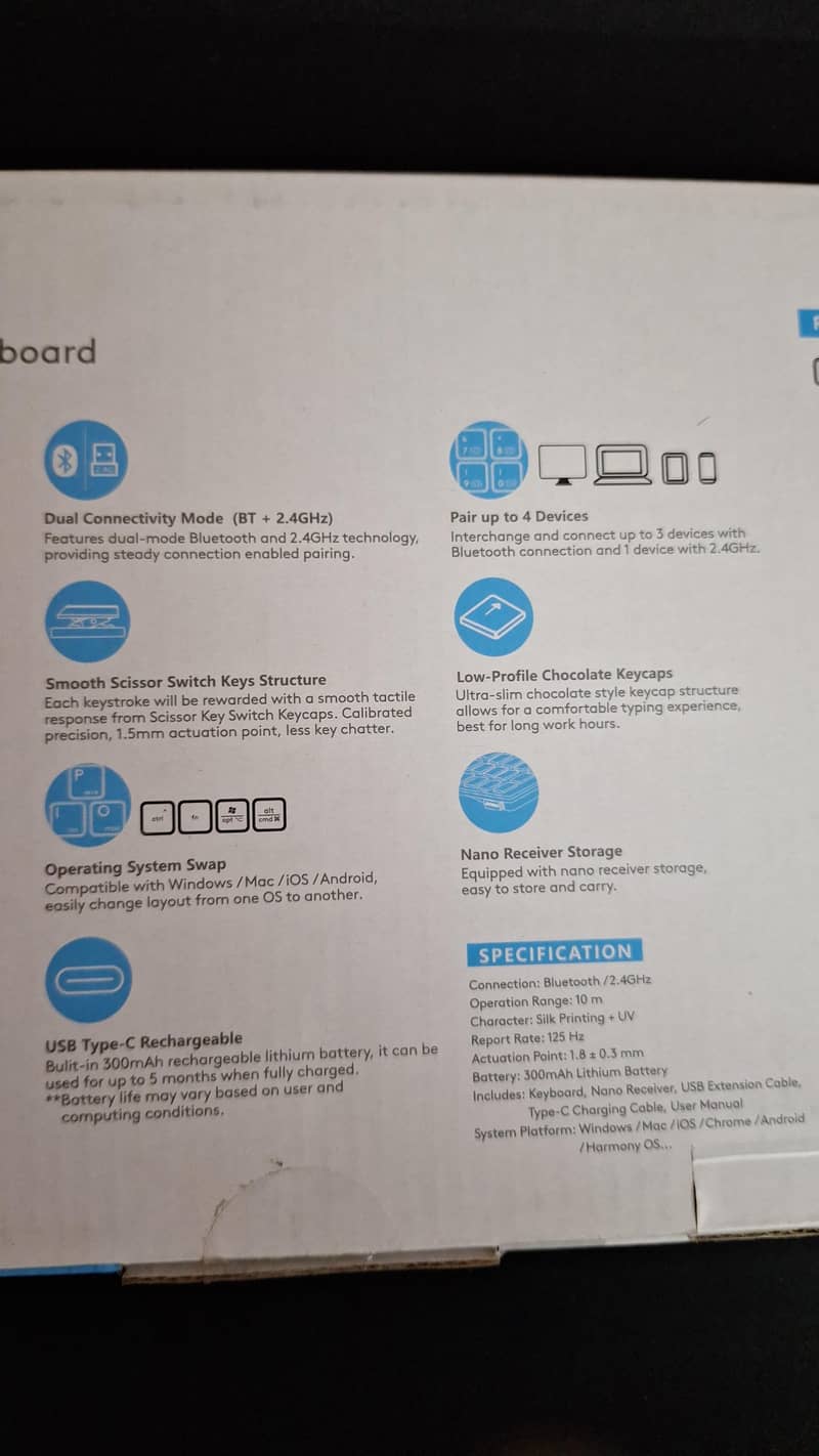 Wireless Keyboard A4Tech FBX51C - MacOS, Windows, Android, iOSs 4