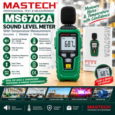 Digital Sound Level Meter MASTECH MS6702A | Noise & Temperature Tester