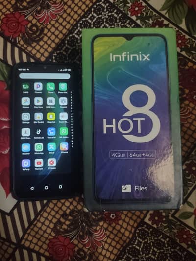 Infinix Hot 8 Pro 4 Gb 64 GB complete box charger back cover