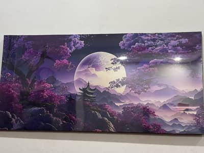 Beautiful Purple Moon Fantasy Wall painting- Japanese pagoda.
