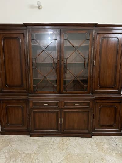 Classic Wooden Showcase Featuring Glass Center Cabinet