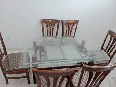 Glass Dining Table Set with 6 Chairs – Excellent Condition