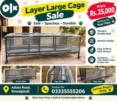 Large Layer Cage for Sale With Wheels-Spacious Metal Cage |Rawalpindi