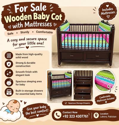 Full-size Wooden Baby Cot