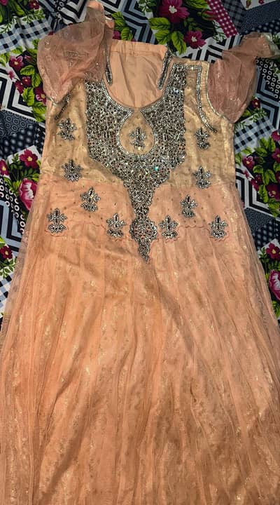 silver lehenga choli net + peach maxi