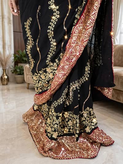 Beautiful Black Sequin Saree For Sale - Urgent Sale