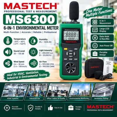 Environmental Meter MASTECH MS6300 | Lux, Sound, Wind & Temperature