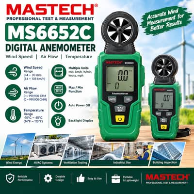 Digital Anemometer MASTECH MS6652C | Wind Speed & Airflow Meter