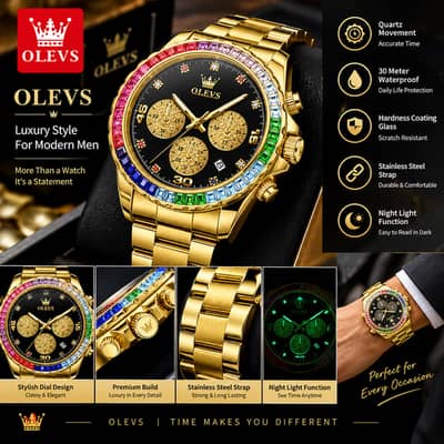 OLEVS Men's Luxury Golden Watch – Stylish Premium Design