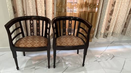 Solid Wood Tub Armchairs Pair, Dark Finish