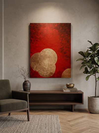 Original Hand-Painted Abstract Painting – Red & Gold (22x28 in)