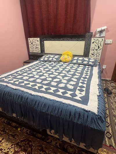 King Size Double Bed with Mattress & Dressing Table for Sale
