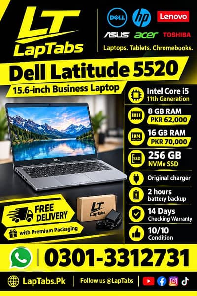 Dell Latitude 5520, Core i5 11th Gen, 8GB, 16GB RAM 256GB SSD