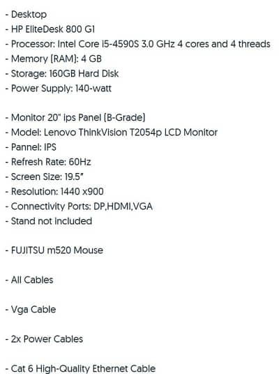 HP EliteDesk 800 G1 - Core i5 4th Gen - 4GB RAM / 160GB HDD