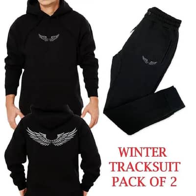 2 pcs men's fleece printed hoodle track suit for winter
