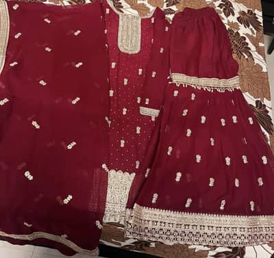 fancy Embroidered maroon suit