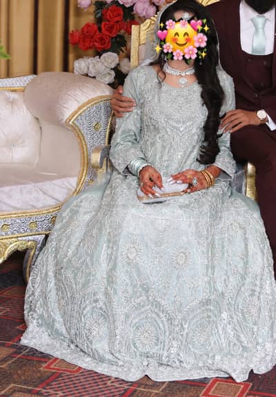 Decent design hand made bridal maxi with heavy work only 1 time use g