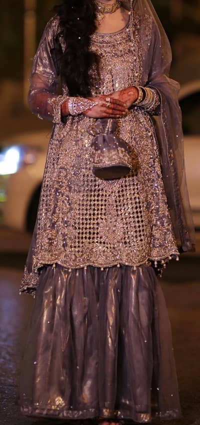 Tail frock & garara with heavy duppta and pouch