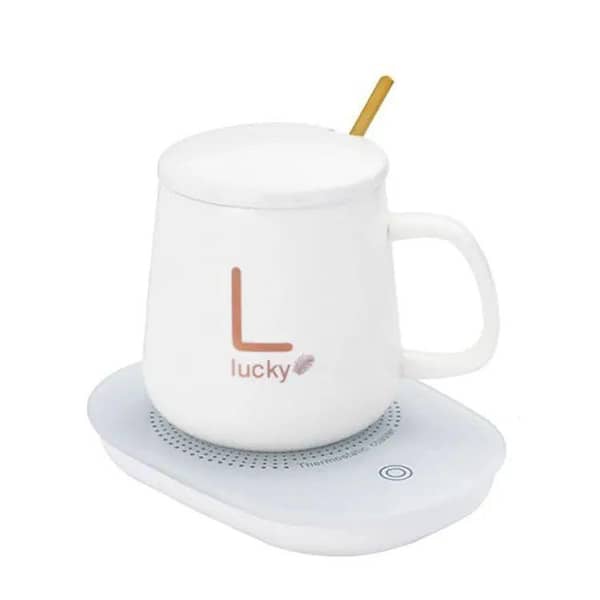 Lucky Portable Coffee Cup Warmer Heater Set Heat Heating Cup Pad Ceramics Mug Thermostatic Electric Coaster 55 Mug Mat Office Tea Coffee Milk Heater With Cup Spoon(Gift Box Package