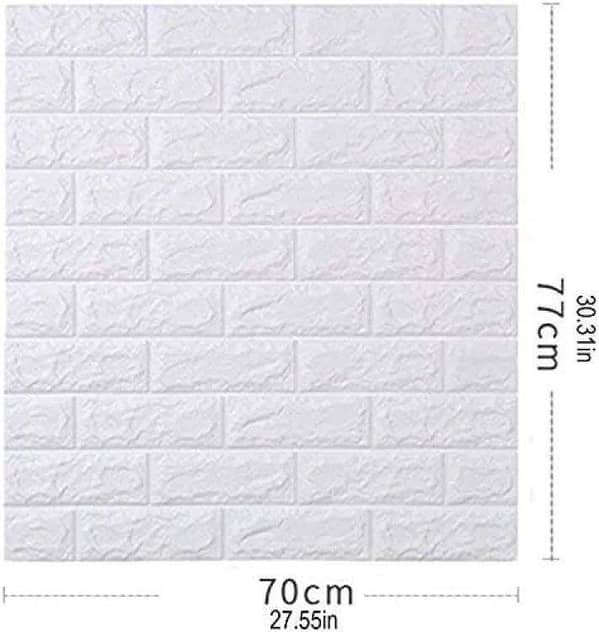 3D Brick Wall Stickers, Self Adhesive Wallpaper Foam Sheet, PE Foam High Quality Brick Wallpaper, Sofa Background Wall Décor, Peel And Stick 3D Art Wall Brick Room Panels For TV Walls – White – 70*77cm