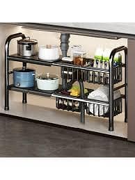 Expandable Under Sink Organizer, 2 Tier Carbon Steel Storage Rack for Double Sink Cabinet