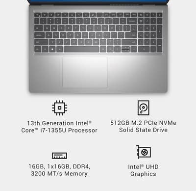 Dell 15 DC15250 Laptop | Intel Core i7-1355U 13th Gen | 16GB DDR4 /512