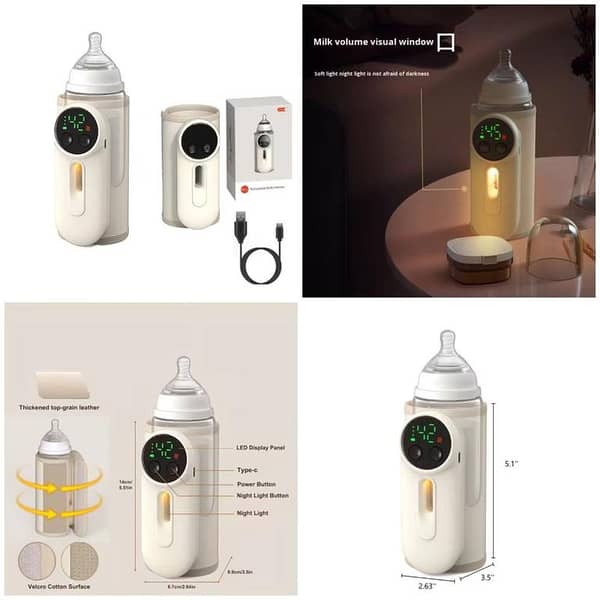 Portable Baby Bottle Warmers, Portable Bottle Warmer for Travel, Upgraded Baby Milk Warmer for Breastmilk or Formula, Bottle Warmer On The Go with Milk Volume Window, 6 Temperature Control, 8000 MAh
