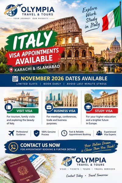 ITALY VISA APPOINTMENTS AVAILABLE