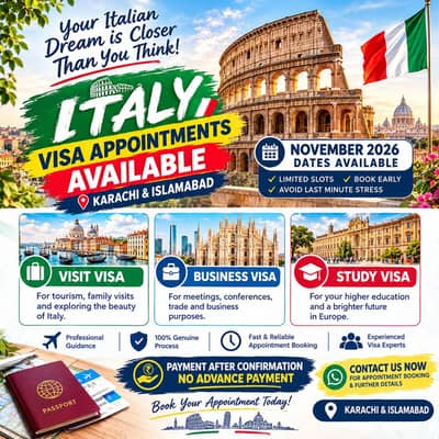 ITALY VISA APPOINTMENTS AVAILABLE