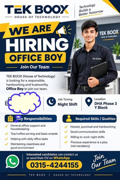 Office Boy DHA Phase 3 (03154244155) What's app