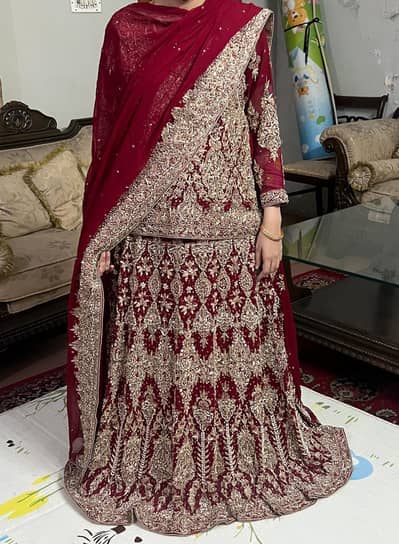 Maroon Chiffon Bridal Lehenga – Heavy Embroidery | Worn Once | 9.5/10