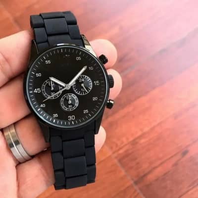Black Stainless Steel Chronograph Style Watch for Men