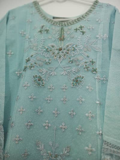 Brand New Semi Formal Light Blue Khad soft Net 3-Piece Suit