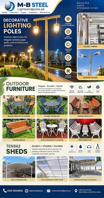 Street Lights, Steel Poles, Tensile Sheds & Car Parking Shades