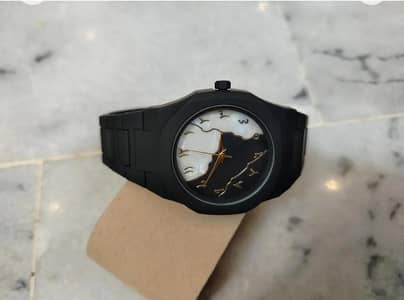 Aura Marble Dial Unisex Watch Black Strap.