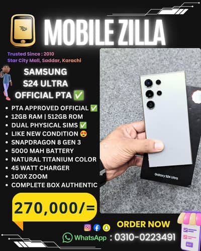 Samsung S24 Ultra, 512GB Official PTA, Brand New Condition,