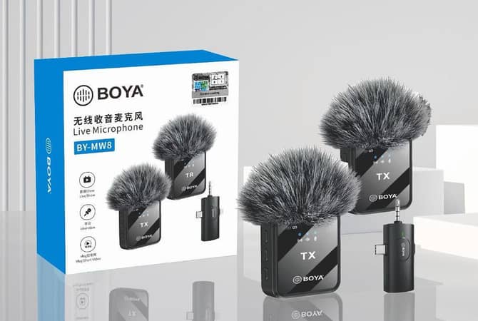 Boya Double MIC ANC + ECHO Mode with Wind Muff Cover. (TypeC + iPhone + Android)