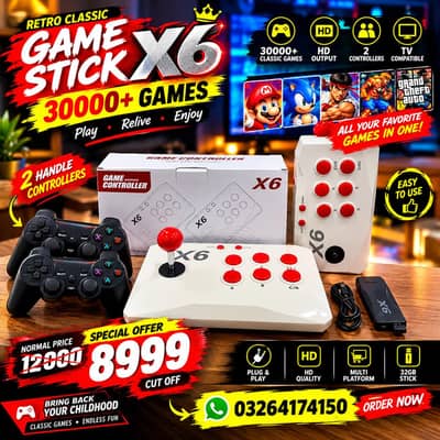 X6 GAME STICK WITH 2 HANDLE CONTROLLERS 30000+ GAMES 0326/4174150