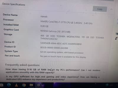 Intel core i7 3th generation gaming pc 1 gb graphics card 8 gb ram